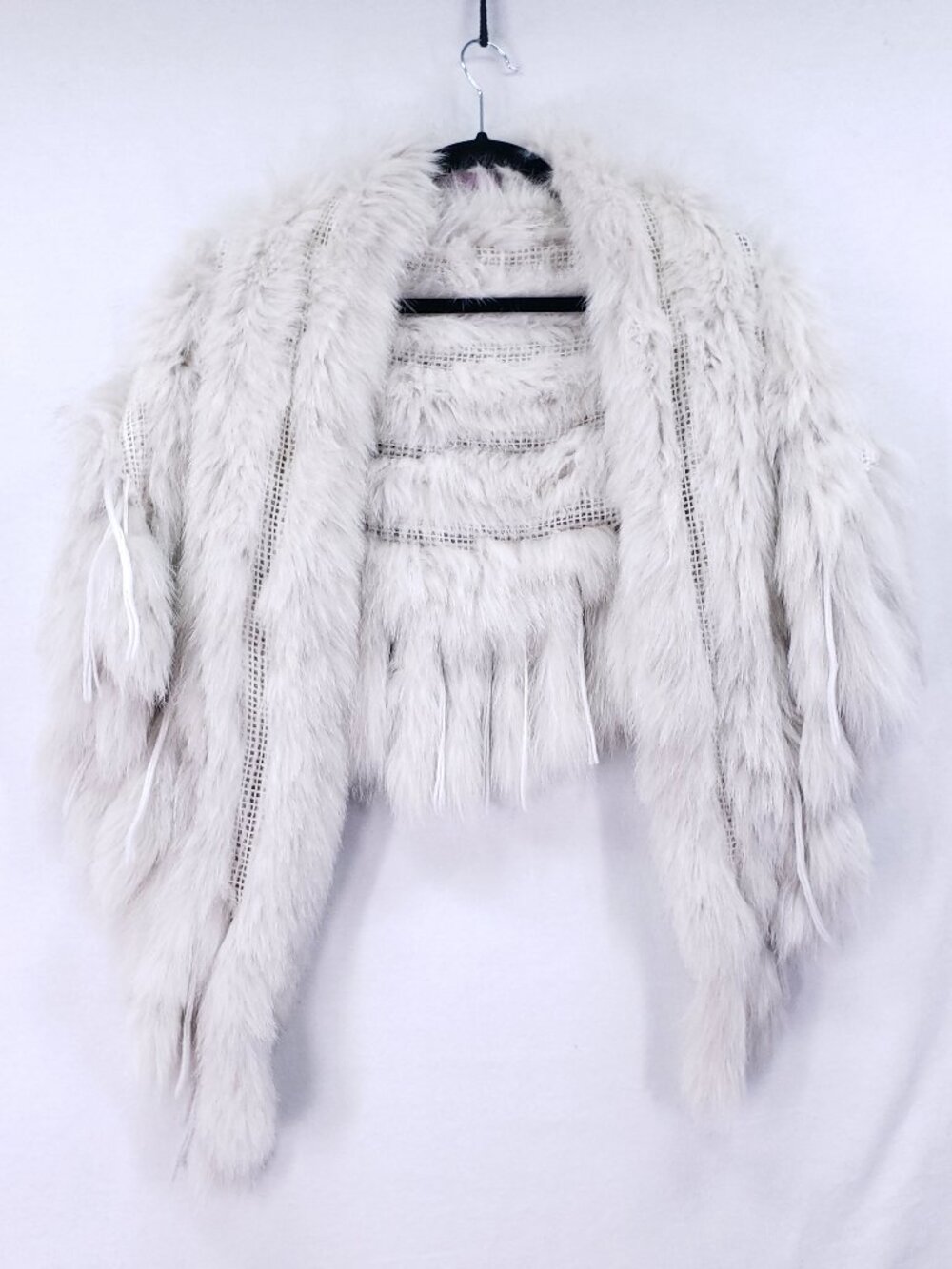 Moiselle Scarf Shawl Faux Fur Super Soft Knit One Size White Fringe Boho Retro